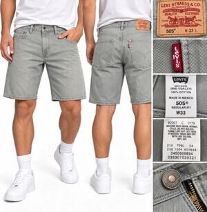 90s Style Levi's 505 Men's Regular Fit Jean Shorts Size 33 Gray Denim Cotton